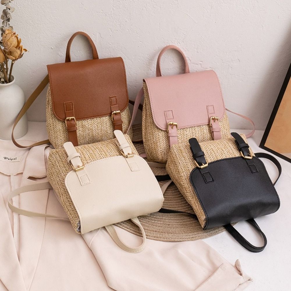 Trend PU Leather Straw Backpac - Leather Backpack Vintage ulasan dan harga