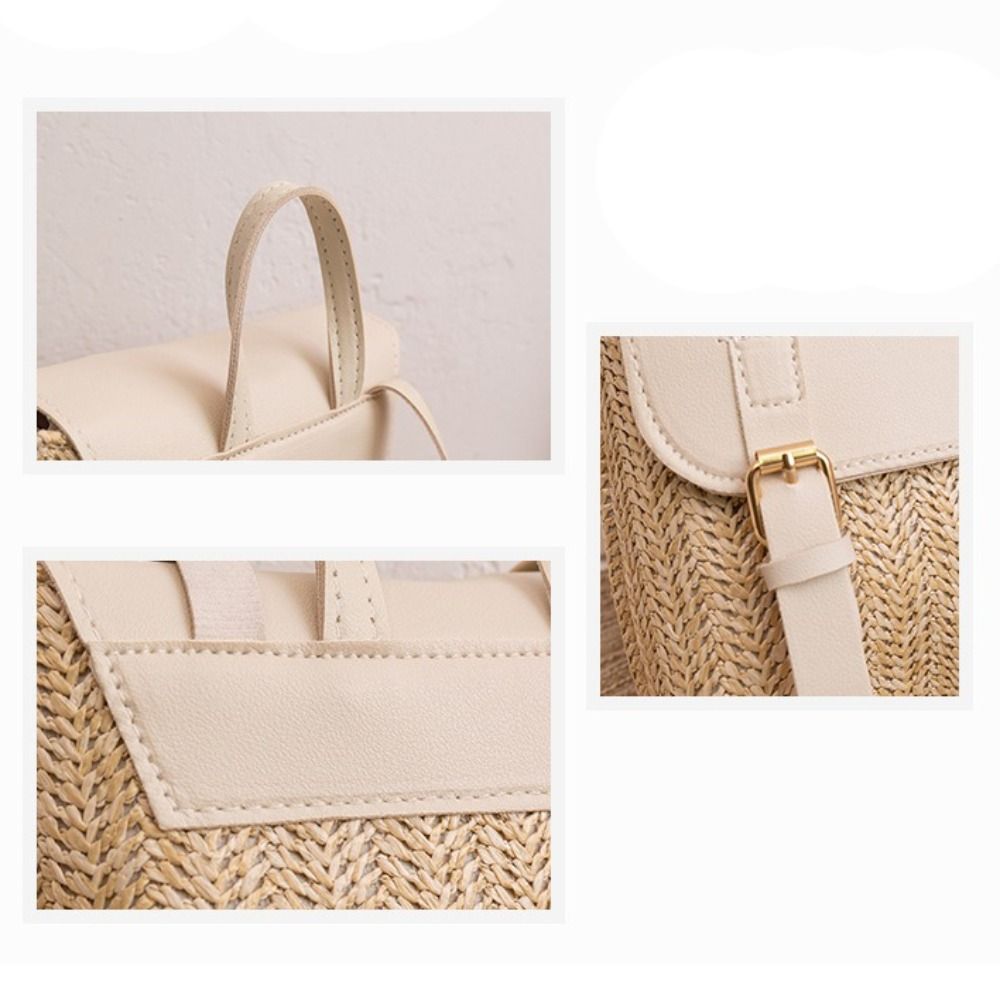 Trend PU Leather Straw Backpac - Leather Backpack Vintage ulasan dan harga