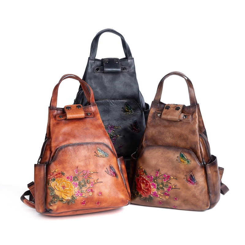 Johnature Genuine Leather Embo - Leather Backpack Vintage ulasan dan harga