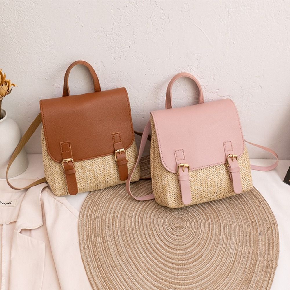 Fashion PU Leather Straw Backp - Leather Backpack Vintage ulasan dan harga